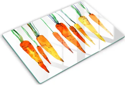 Produktbild von Glasschneideplatte - Herdabdeckplatte - 80x52 cm -Schneidebrett - Spritzschutz -Karottenillustration