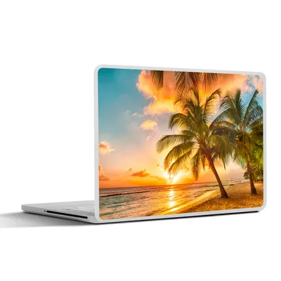 Produktbild von MuchoWow® Laptop Aufkleber Sticker Cover Sonnenuntergang - Palme - Wolken - Meer - Strand 30x21 cm - Sticker für Laptop - Selbstklebend