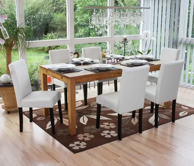 Immagine prodotto di set di 6 sedie per sala da pranzo Sedia da cucina Littau ~ Pelle finta, bianco opaco, gambe scure