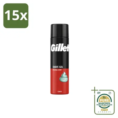 Image de 15 tubes de gel de rasage Gillette Fusion5 Ultra Sensitive, pour peaux sensibles, 200 ml - Pack économique - 15 pièces