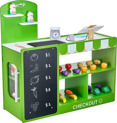 Immagine prodotto di Set da gioco per bambini "Negozio di alimentari" Bancarella di legno con registratore di cassa