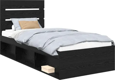 Produktbild von vidaXL Bettrahmen Schwarz 90 x 200 cm Massives Kiefernholz