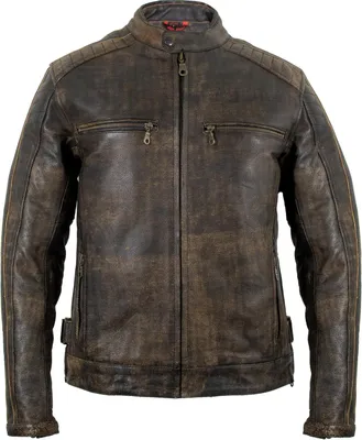 Produktbild von Retro Motorrad Lederjacke Vintage Used Look Motorradjacke Biker Chopper Gesteppt(L)