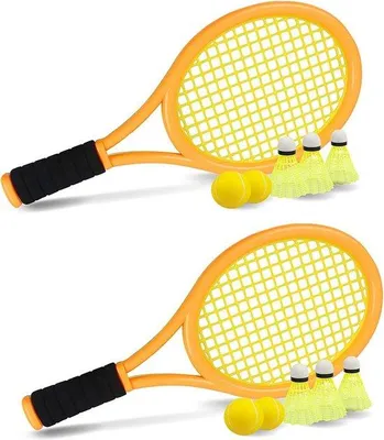 Produktbild von Famanu Kinderset Tennis und Badminton mit Tragetasche und Zubehör - 2 Rackets, 4 Bälle, 6 Shuttlecocks