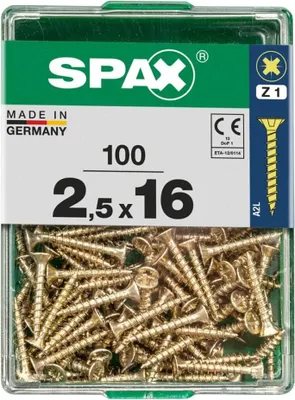 Produktbild von SPAX 4081020250162, Schraube, Stahl, Zink, Holz, Flachkopf, Pozidriv, Gelb