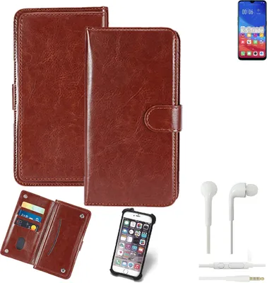 Produktbild von K-S-Trade 360° Hülle kompatibel mit Oppo A7n inkl. Headphones braun Kunstleder Case BookCase WalletCase Kunstlederederhülle Handyhülle,
