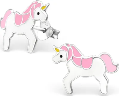 Produktbild von Kinderohrstecker: Mädchen Ohrringe Silber „rosa Einhorn“
