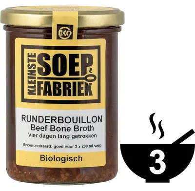 Zdjęcie produktu dla Najmniejszy Soepfabriek bulion wołowy organiczny 400 ml – aromatyczny, bezglutenowy bulion wołowy