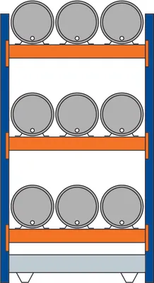Produktbild von Fassgrundregal 2500x1350x800 mm - für 9x60 l Fässer liegend