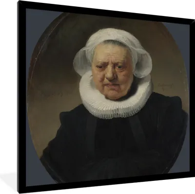 Produktbild von MuchoWow® Gerahmtes Poster Porträt von Aechje Claesdr - Rembrandt van Rijn 40x40 cm - Poster mit Schwarzem Bilderrahmen Wandposter Rahmen Foto Bilder - Mit Rahmen - Wanddekoration Schlafzimmer