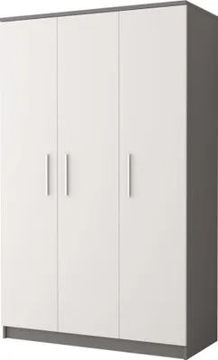 Produktbild von Drehtürenschrank Kleiderschrank Schrank Kinderkleiderschrank 120cm Grau/Weiß Alufarbene Griffe - OMEGA 19