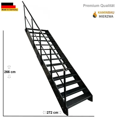 Immagine prodotto di Scala in acciaio a pioli Gradini a griglia 14 gradini Ringhiera a sinistra - zincata e verniciata a polvere color antracite - (L x A x P) 100 x 266 x 272 cm