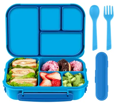 Produktbild von Lunchbox für Kinder mit Fächern, Bento-Box für Kinder, Lunchbox für Erwachsene, 1200 ml Lunchbox mit 4 Fächern und Besteck, mikrowellen- und spülmaschinenfest, BPA-frei und wiederverwendbar (blau)