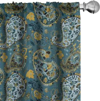 Produktbild von ABAKUHAUS Paisley Vorhänge, Gardinen, Antike Blumenmotiv Altmodische Blüten Orientalisches Kultur Inspiriertes Design, 2 Stück 75 x 245 cm, Mehrfarbig
