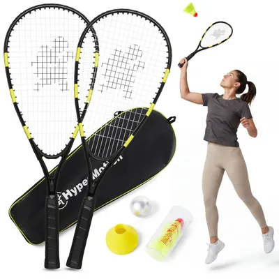 Produktbild von Speed Badminton / Crossminton Set - Racket Set - 2 Schläger - Bälle und Spielfeldmarkierungen - Mit Tragetasche - Für draußen - Ab 10 Jahren