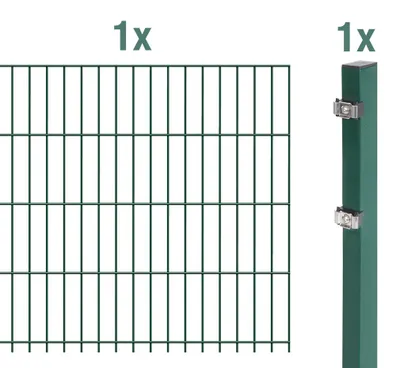 Immagine prodotto di Alberts 641429 Recinzione a doppia rete metallica come set completo, plastificata, verde, altezza 143 cm, lunghezza 2,5 m