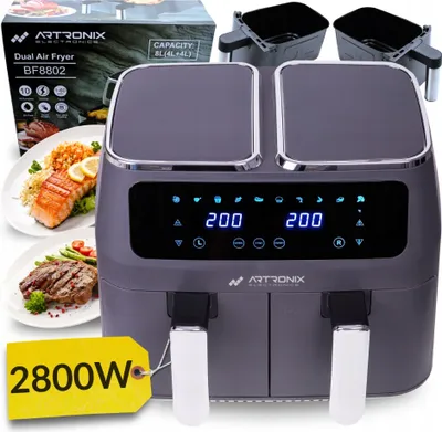 Obrázok produktu pre Fritéza 2800W 8L 2-Komorová Lcd Bez Oleja Rýchle Varenie