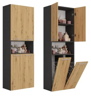 Zdjęcie produktu dla Topeshop NEL 2K DK ANT/ART KP, Grafitowy, Dąb, Wolnostojący, 3 pół., 4 drzw., Płyta wiórowa, Matowy