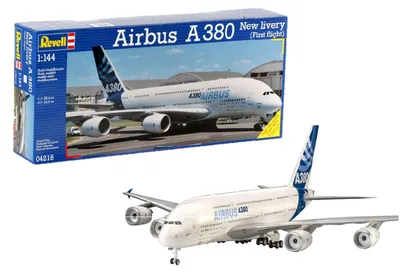 Obrázok produktu pre Revell 04218, stavebnica lietadla, mierka 1:144 - Airbus A380, dizajn, prvý let. Mierka 1:144, úroveň obtížnosti 5, verná replika s množstvom detailov, civilné lietadlo, dopravné lietadlo