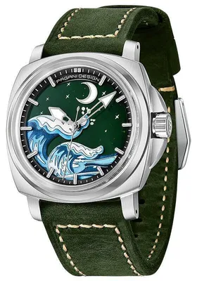 Produktbild von Herrenuhr Pagani Design Wave, Automatik, echtes Leder, silbergrün/grün