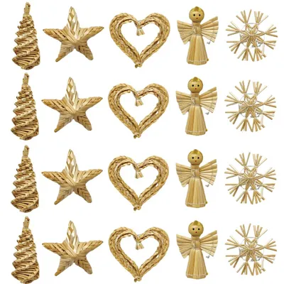 20 Stroh-Weihnachtsanhänger, lustige Deko für Baum & Party