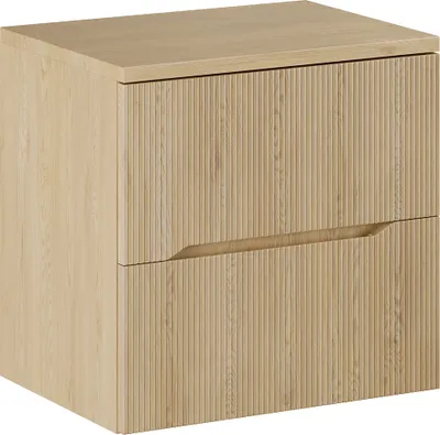 Produktbild von Waschtischunterschrank mit 60 cm Breite in Eiche, mit 2 Schubladen und Rillenoptik - NARPIO-56