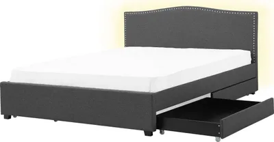 Produktbild von BELIANI Bett Samtstoff Grau 160 x 200 cm LED Beleuchtung mit Bettkasten Dekorative Steppnähten Knopfverzierung Romantisch Klassisch