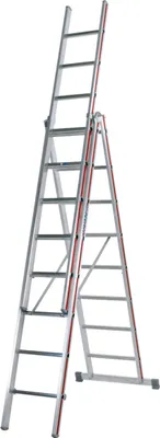 Produktbild von Hymer Allzweckleiter, dreiteilig, 3x10 Sprossen, senkr. Höhe 4,86 m, Reichhöhe 5,64 / 7,92 m, Gewicht 19,4 kg