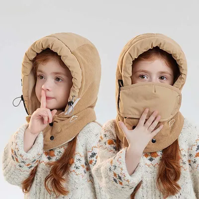 Produktbild von Kinder-Sturmmaske in Beige - Aus Cord & mit Nackenschutz