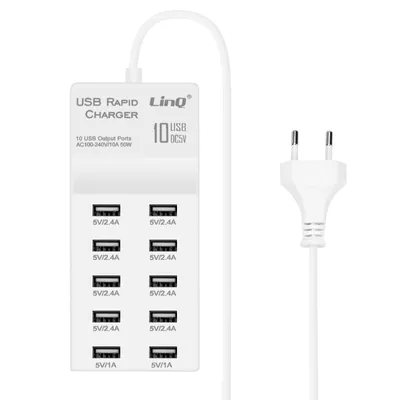 Image de LinQ Chargeur 50W avec 10 ports Quick Charge USB design compact - Blanc