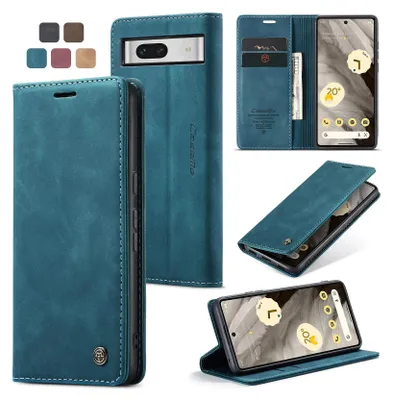 Produktbild von Caseme Handyhülle Leder Hülle Klapphülle Tasche Etui für Google Pixel 7a Dunkles Zyanblau
