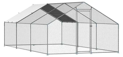 Obrázok produktu pre Kovový kurník SucceBuy, 3 x 6 x 2 m, voľný výbeh s krytom, ohrada s vežovitou strechou a bezpečnostným zámkom, vhodný pre kačice a králiky, ideálny do záhrady, na farmu alebo dvor