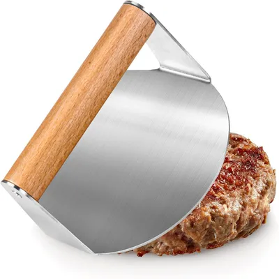 Burger Smasher 13,8 cm – Edelstahlpresse mit Holzgriff, spülmaschinengeeignet