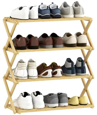 Produktbild von Schuhregal mit 4 Ebenen, Schuhablage aus Bambus,für bis zu 12 Paar Schuhe, für Eingang, Flur, 60 x 29 x 67 cm, Natur