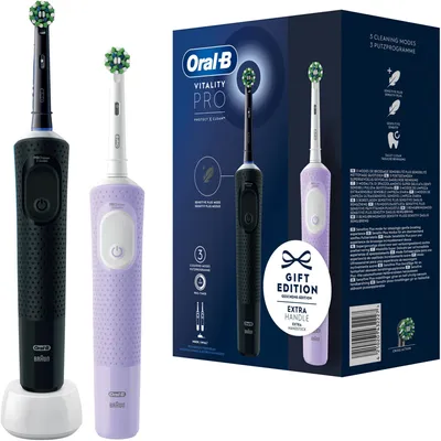 Obrázek produktu pro Oral-B | Elektrický zubní kartáček - Vitality Pro D103 Duo - černo-fialový - 3 režimy čištění - účinné odstraňování plaku