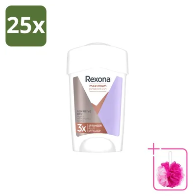 Image de 25 déodorants roll-on Rexona Women Maximum Protection Sensitive, formule pour peaux sensibles, effet anti-transpirant, 45 ml - Lot de 25