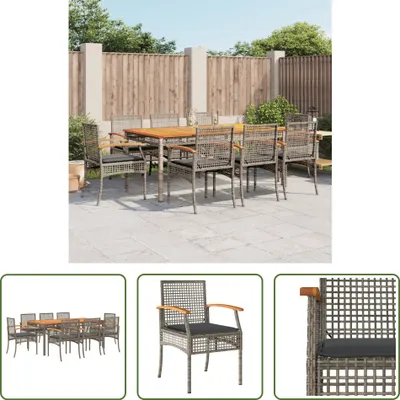 Produktbild von The Living Store 9-tlg. Garten-Essgruppe mit Kissen Grau Poly Rattan
