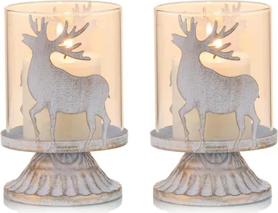 Produktbild von Kerzenhalter Set weiß Metall Deko Weihnachten Hirsch 8cm 2er Set