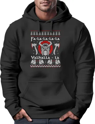 Produktbild von Hoodie Herren Ugly Christmas Sweater Odin Vikings Winkinger Valhalla Weihnachten lustig Moonworks® schwarz 5XL