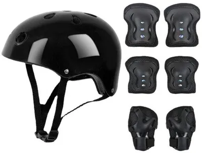 Produktbild von 7-teilige Set für Rollschuhe, Skateboard, Rollen, Schuhe, Rennschuhe und Schutzkleidung - Schwarz