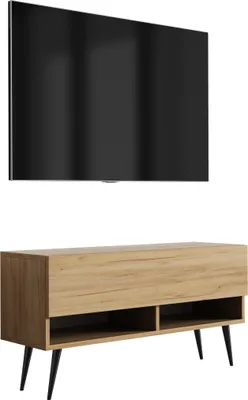 Immagine prodotto di Lavagna TV 100 cm rovere artigianale, gambe angolari nere, 100 × 32 × 52 cm