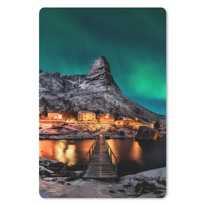Produktbild von MuchoWow® Mauspad Mousepad Nordlicht - Island - Schnee - Dorf - Grün - Berge 18x27 cm - Mousepads - Maus Mat - Pad - Mausunterlage