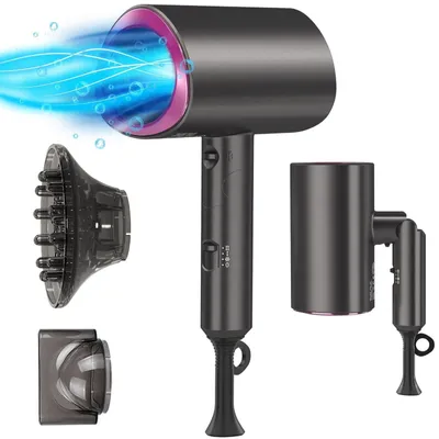 Produktbild von Haartrockner Ionen Föhn mit Diffusor mit 3 Temperatureinstellungen Kompakt uns ergonomisch, Faltbar