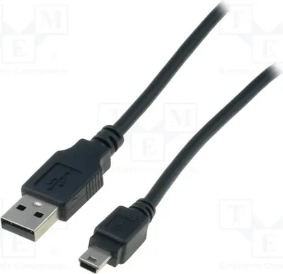 Zdjęcie produktu dla 1 x Kabel USB 2.0, z pozłacanym wtykiem USB A, wtykiem Mini-USB-B, długość 1 m, model AK-300108-010-S
