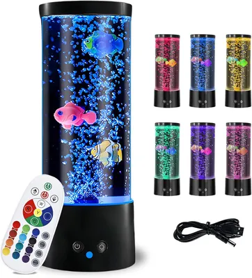 Produktbild von Lavalampe, Blasenlichtlampe Mit Fisch Mit Fernbedienung, 16 Farben Und 4 Modi Lavalampe Aquarium, Aquarium-Stimmungslampe Mit USB-Kabelog