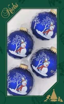 Weihnachtsbaumschmuck, 4er-Set, blau, Schneemann, 7 cm