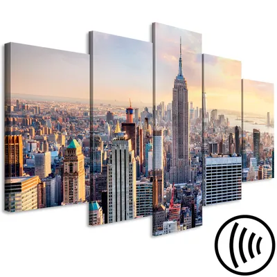 Produktbild von Akustikbild Stadt New York 200x100 cm Bilder Akustikschaum Hochleistungsschallabsorber Schallschutz Leinwand 5 tlg Wandbild Raumakustik Schalldämmung Manhattan d-B-0255-b-m