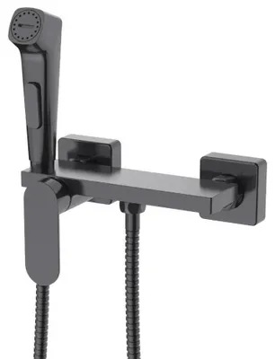 Produktbild von Wand-Bidetarmatur mit Stop-Ventil und Ablage, Gun metal
