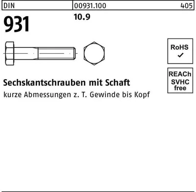 Zdjęcie produktu dla Śruba z łbem sześciokątnym DIN 931 z trzpieniem M 16 x 350 10.9