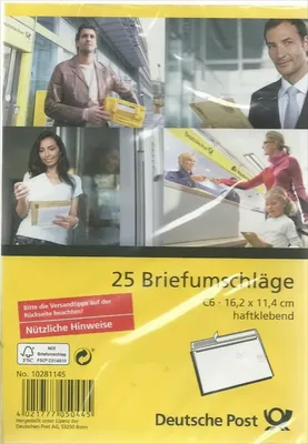 Produktbild von Deutsche Post 25 Umschläge C6 weiß haftklebend ohne Fenster